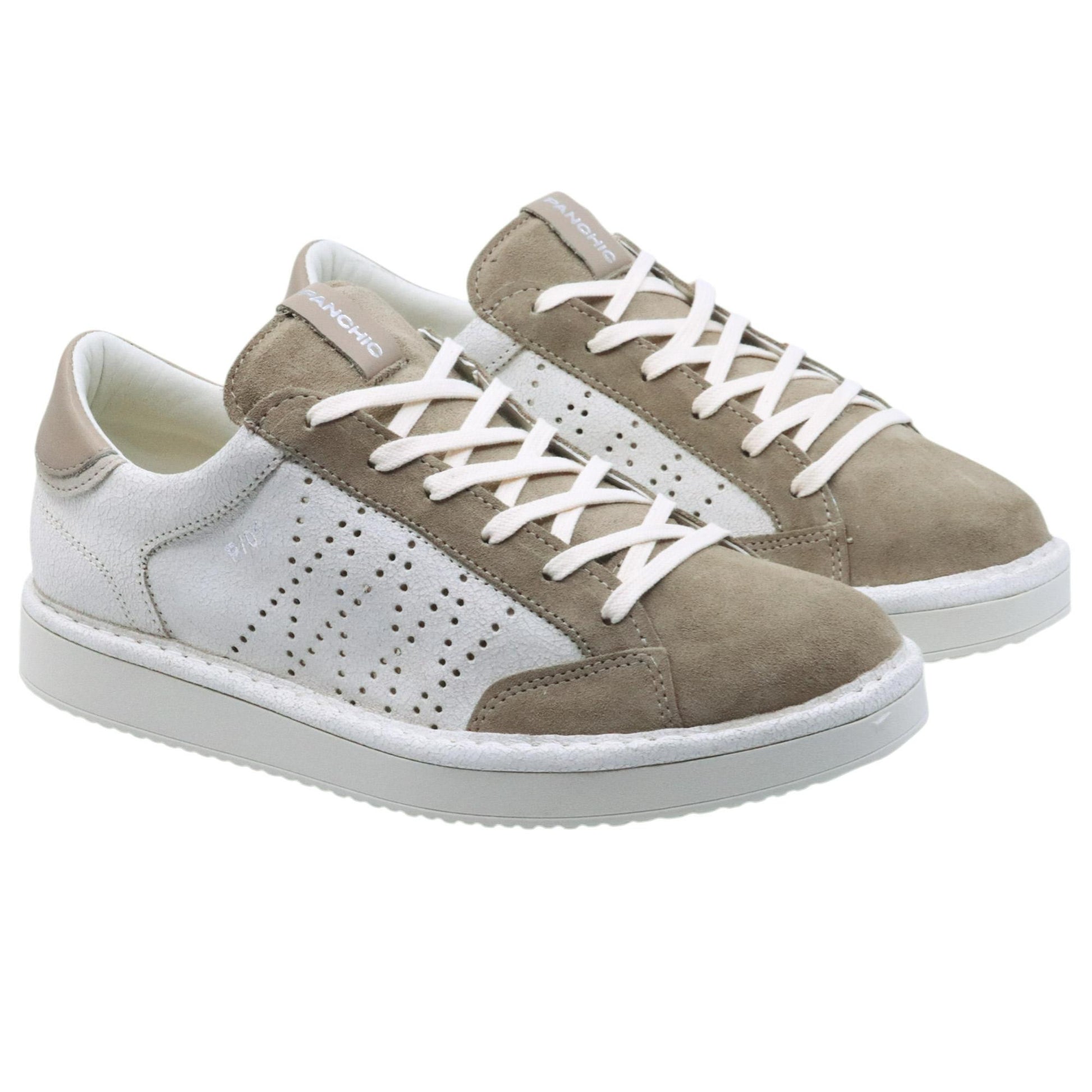 Seaker uomo Panchic P01 in pelle bianca avorio e camoscio vintage khaki 