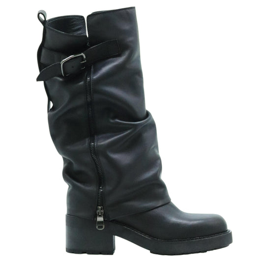 Curiositè 2828 stivale da donna in pelle nera con zip laterale e suola carrarmato 