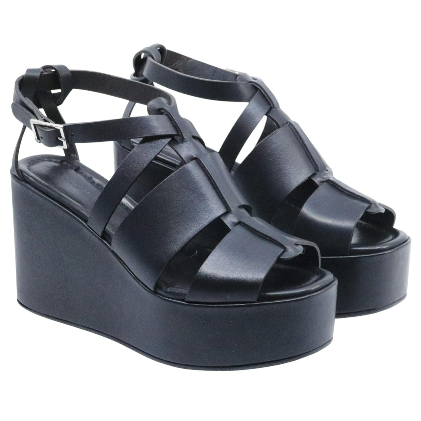 Sandalo zeppa Curiositè 2746 in pelle nera 