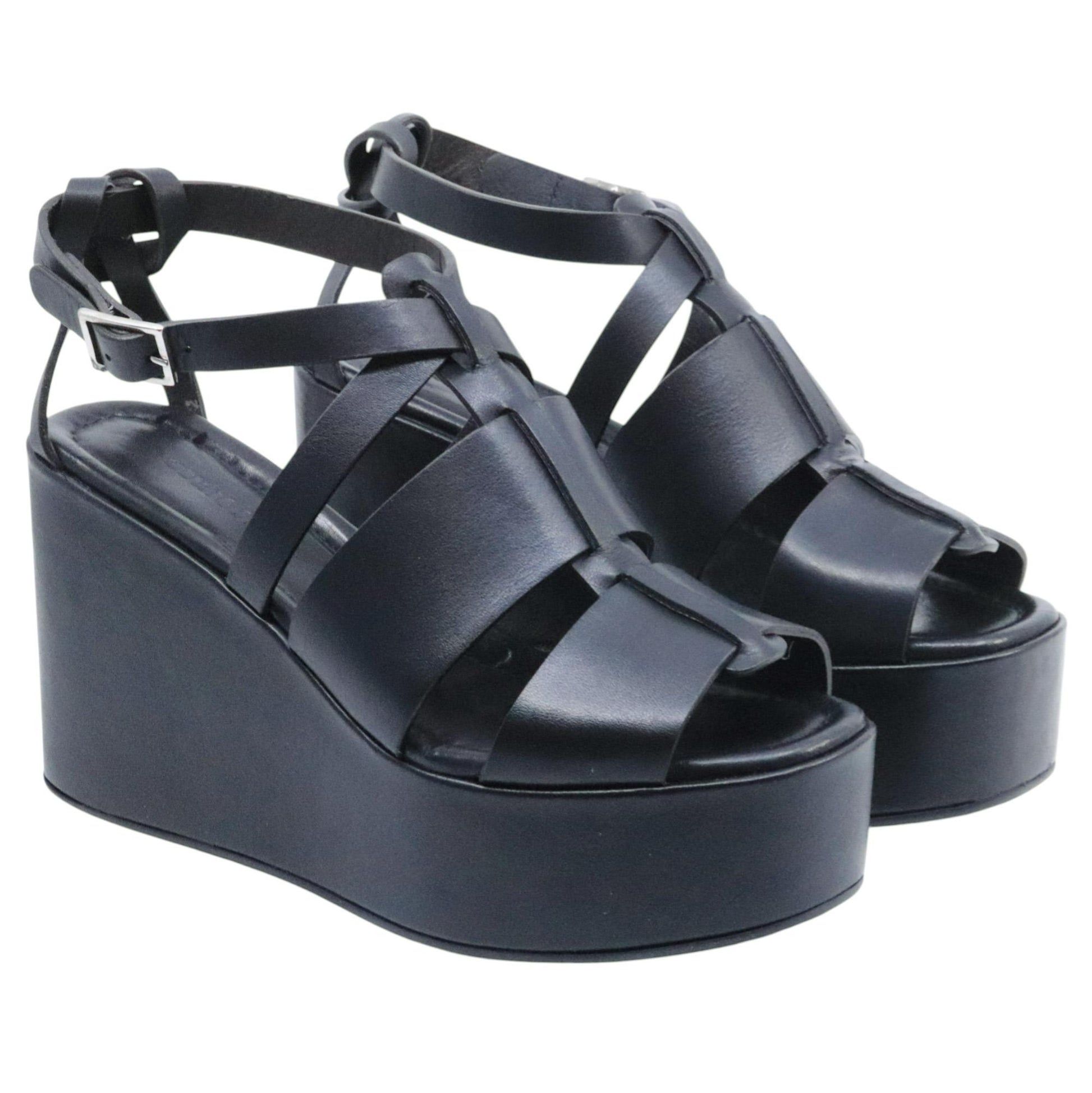 Sandalo zeppa Curiositè 2746 in pelle nera 