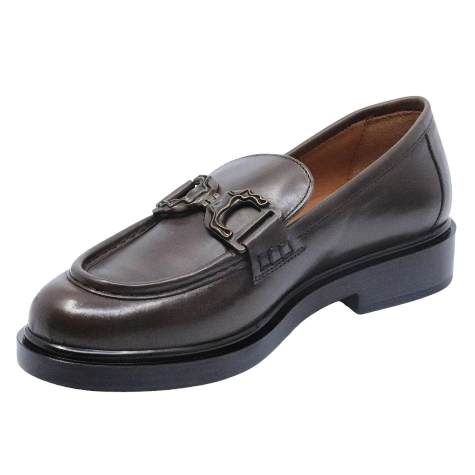 Mocassino donna Triver Flight 709-23 in pelle marrone caratterizzato da un morsetto 