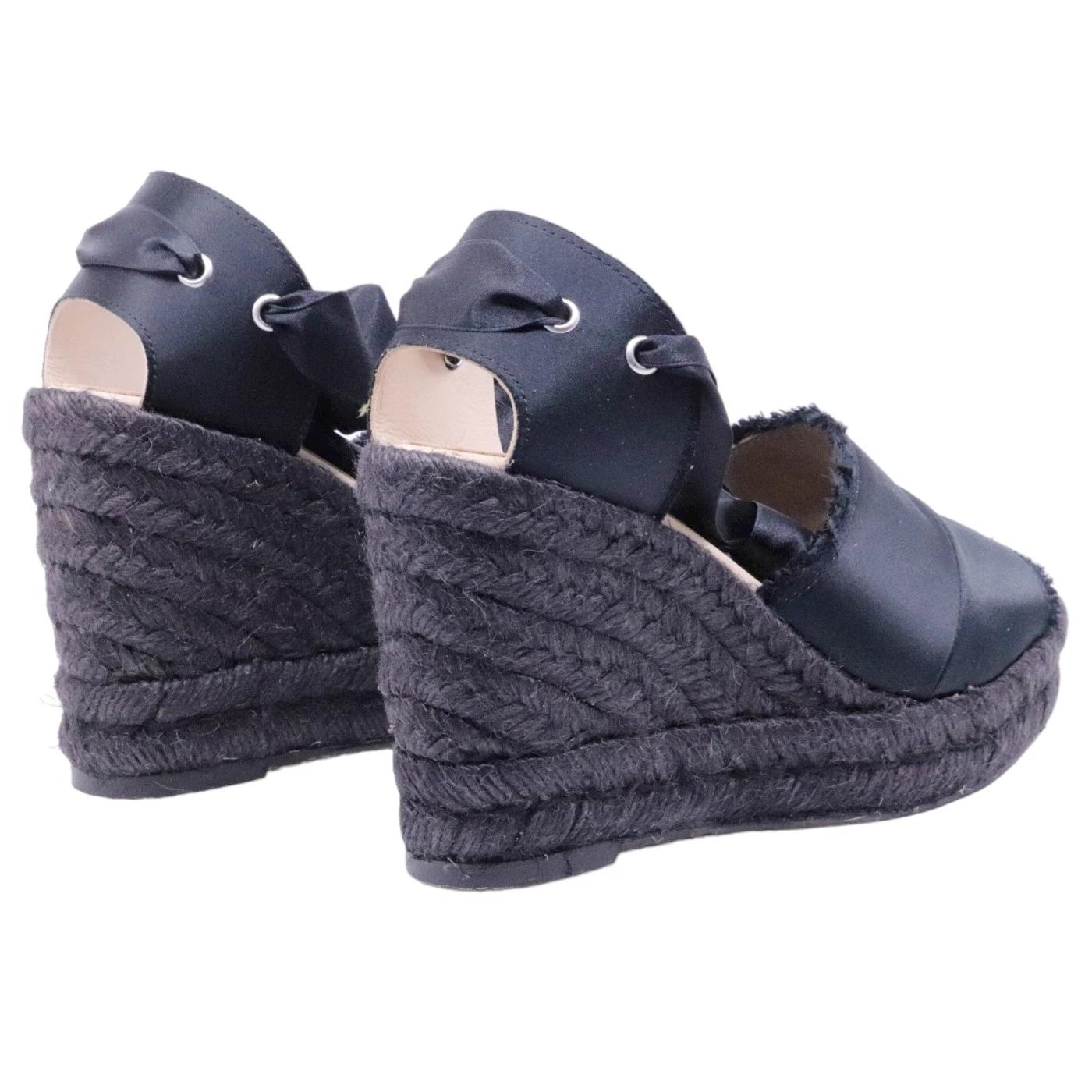 Sandalo zeppa Ras 7501 in corda e tessuto nero 