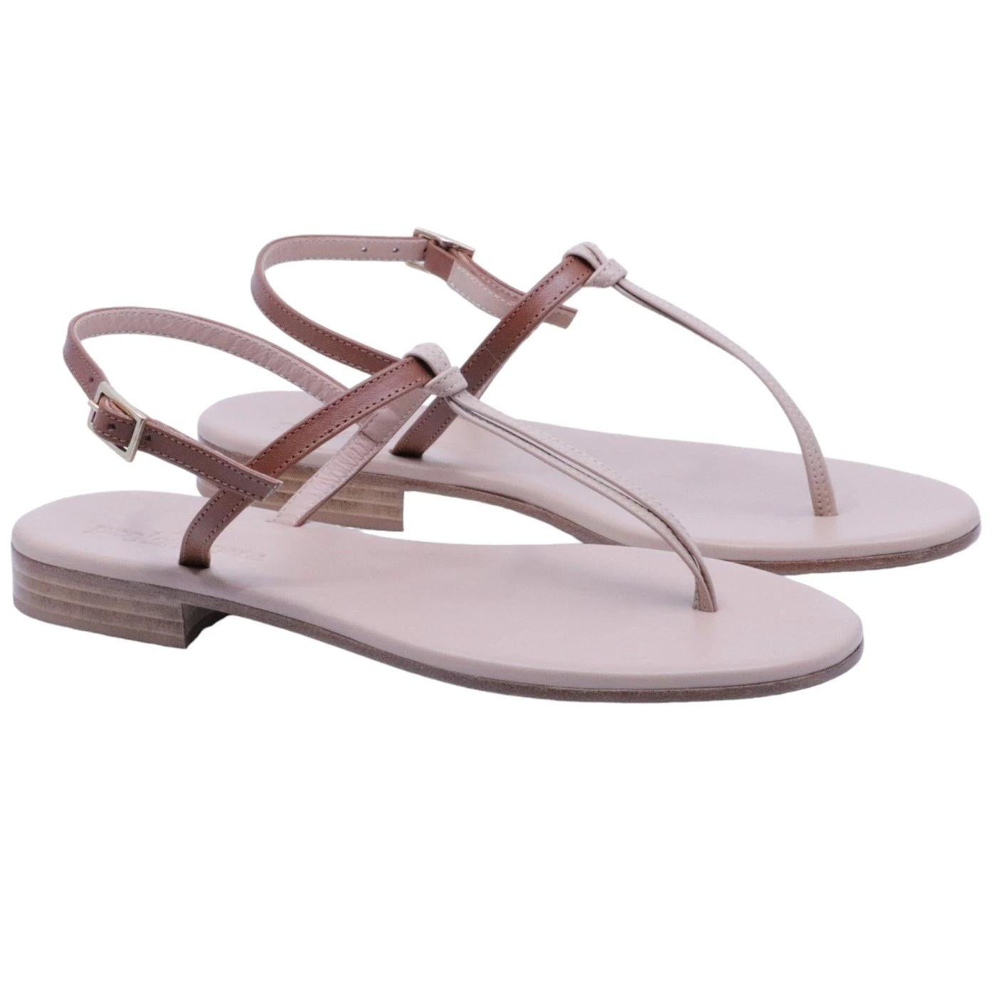 Paolo Ferrara CR1796C T15 Nappa Fondotinta sandalo infradito donna in pelle cuoio e nude 