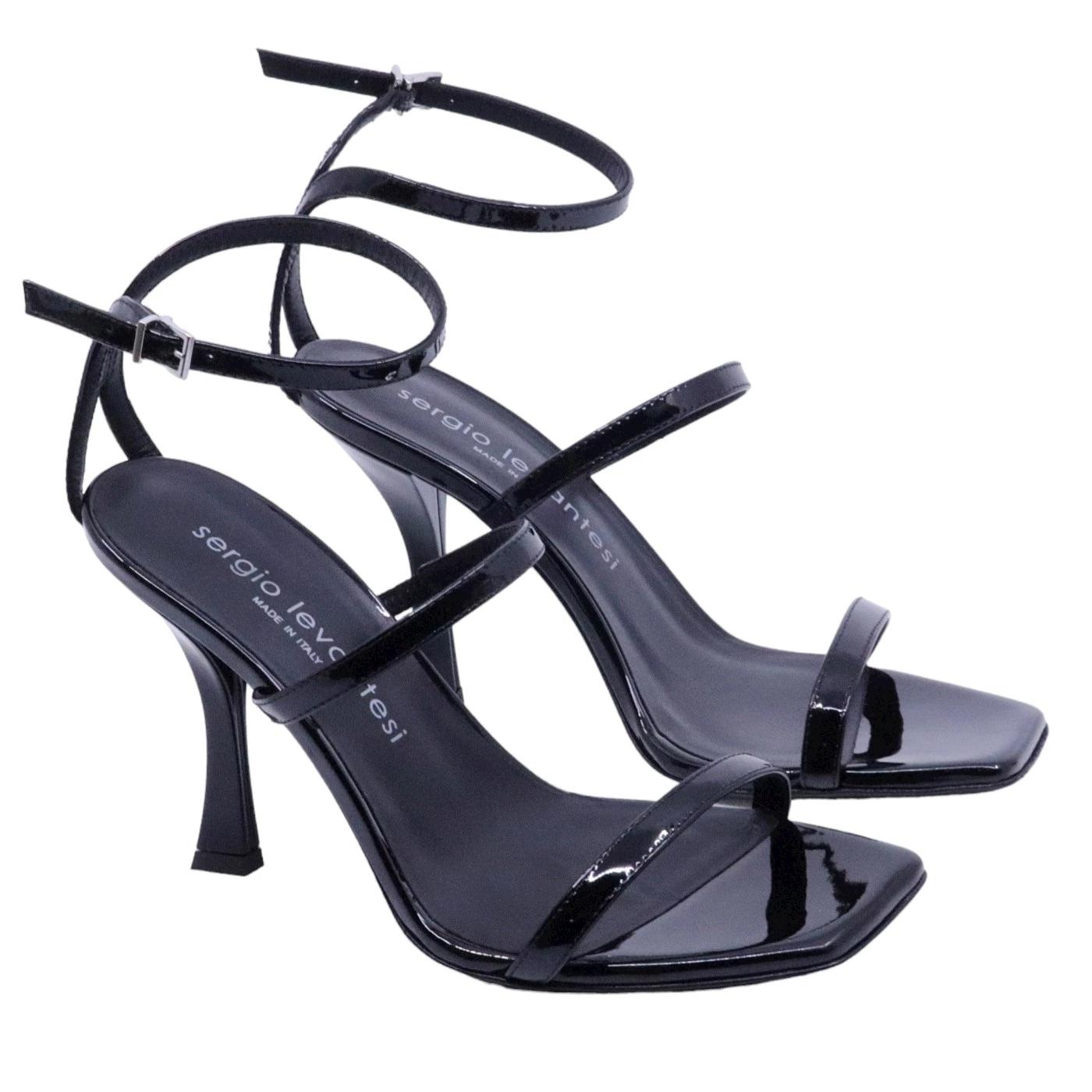 Sandalo con tacco Sergio Levantesi Telen4 in pelle vernice nera 