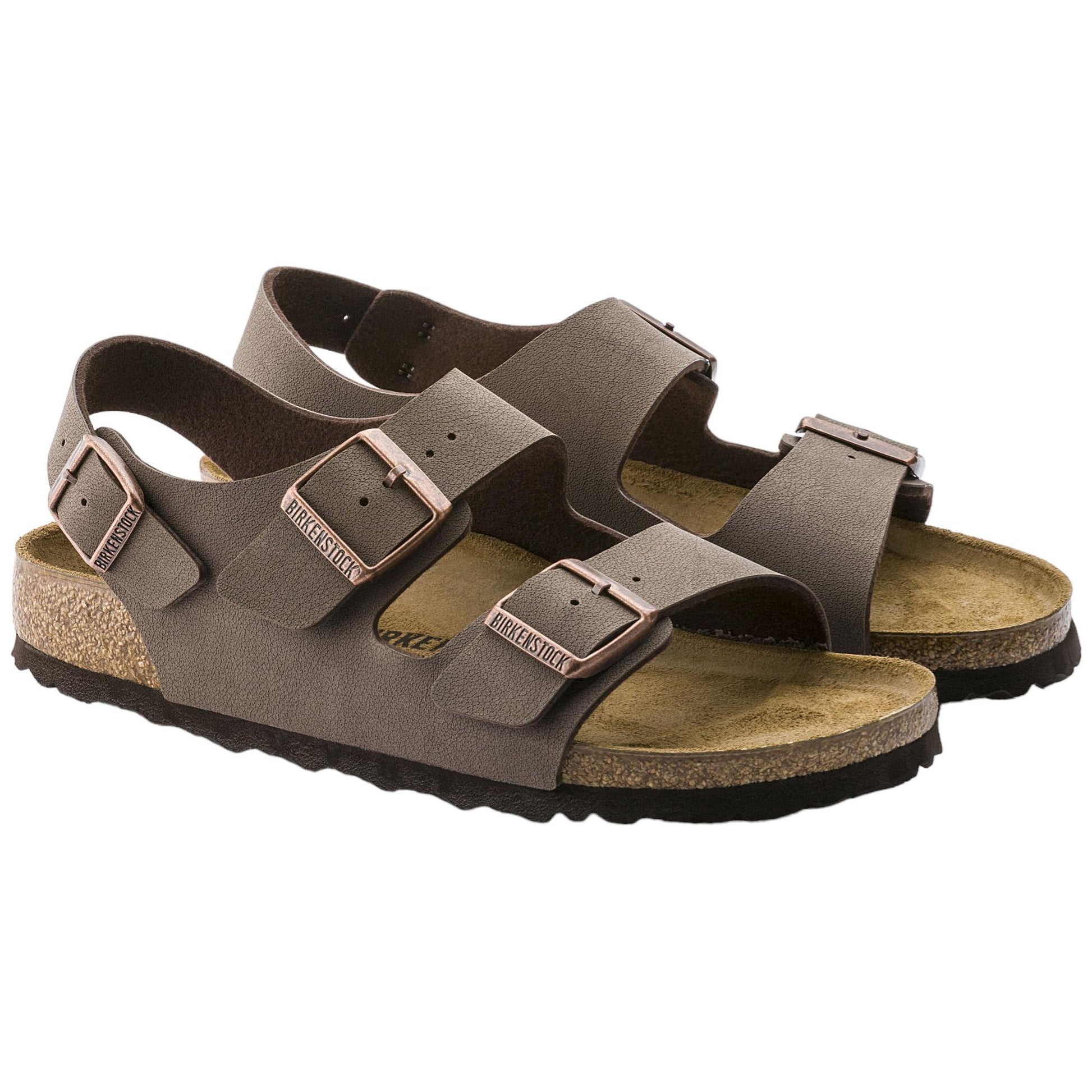 Birkenstock Milano sandalo tripla fibbia in marrone 