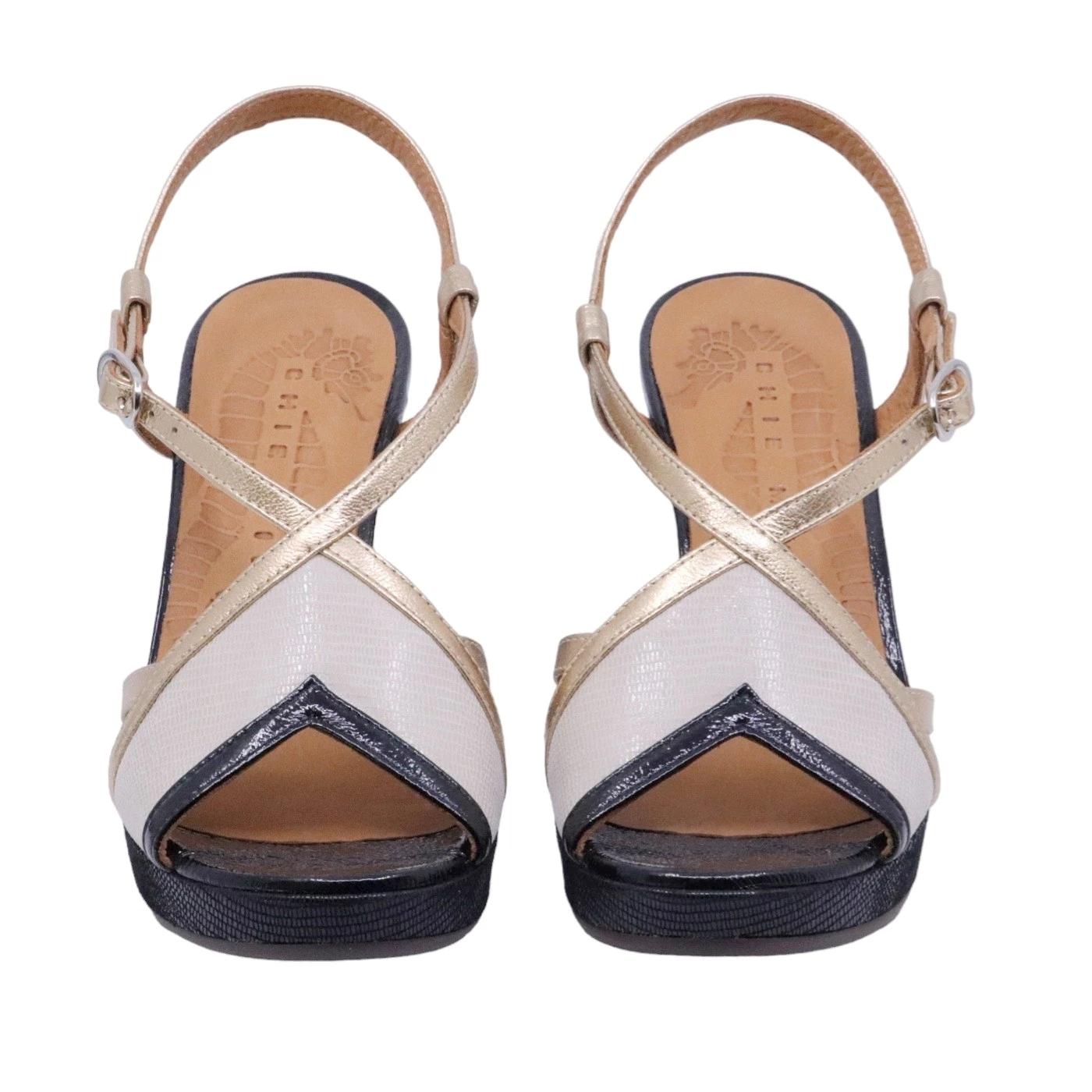 Chie Mihara Ekat44 sandalo donna in pelle nera e oro 