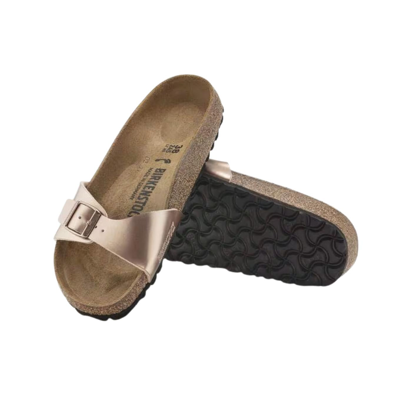Birkenstock Madrid Birko-Flor Metallic Copper sandalo donna effetto metallizzato narrow fit 