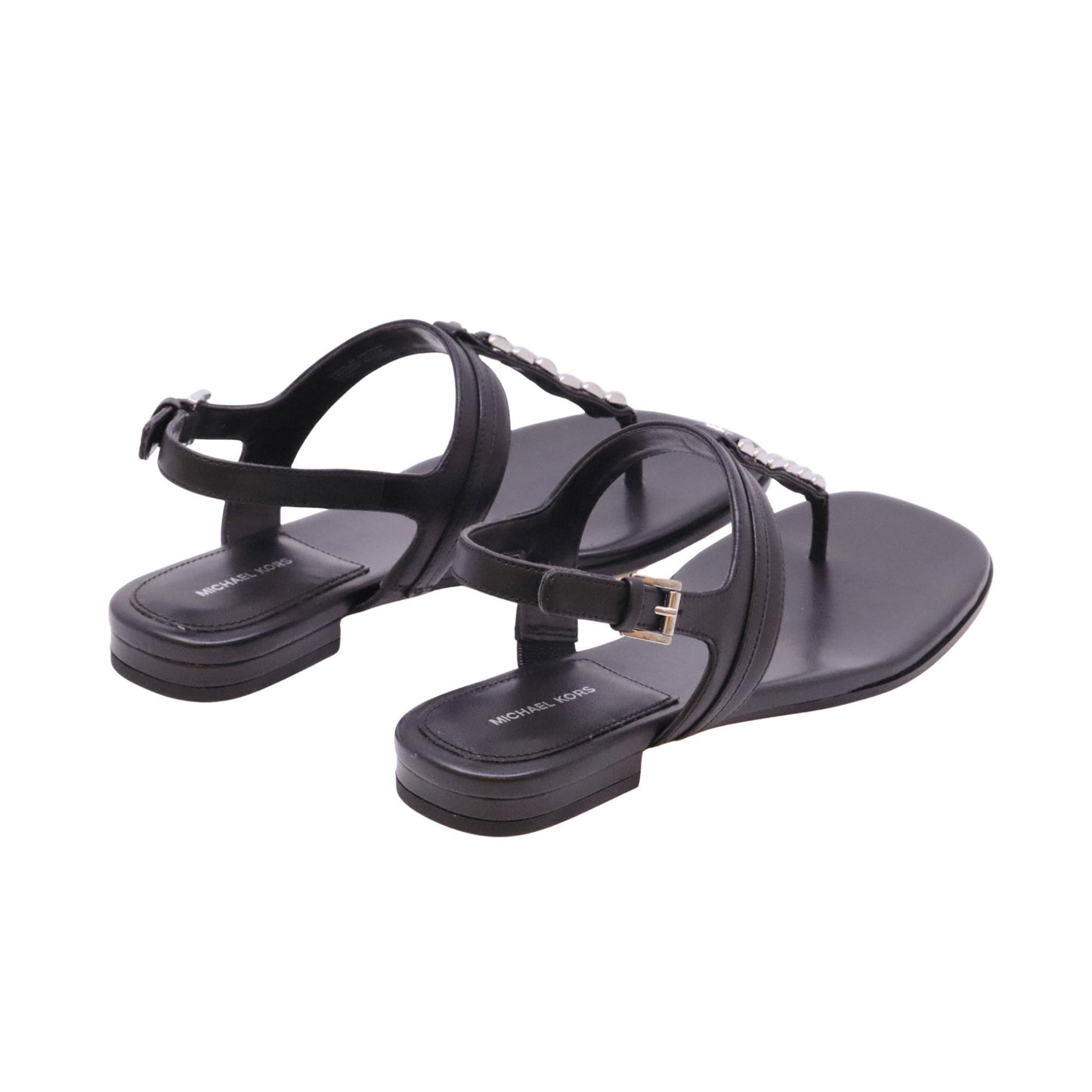 Michael Kors Marcia Thong sandalo infradito donna in pelle nero con catena argento 