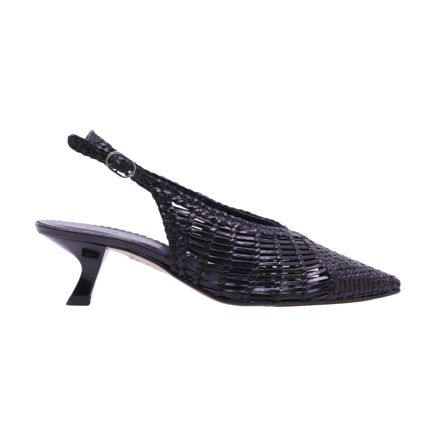 Pons Quintana Carol 11953 09 slingback donna in pelle intrecciata nero con tacco 