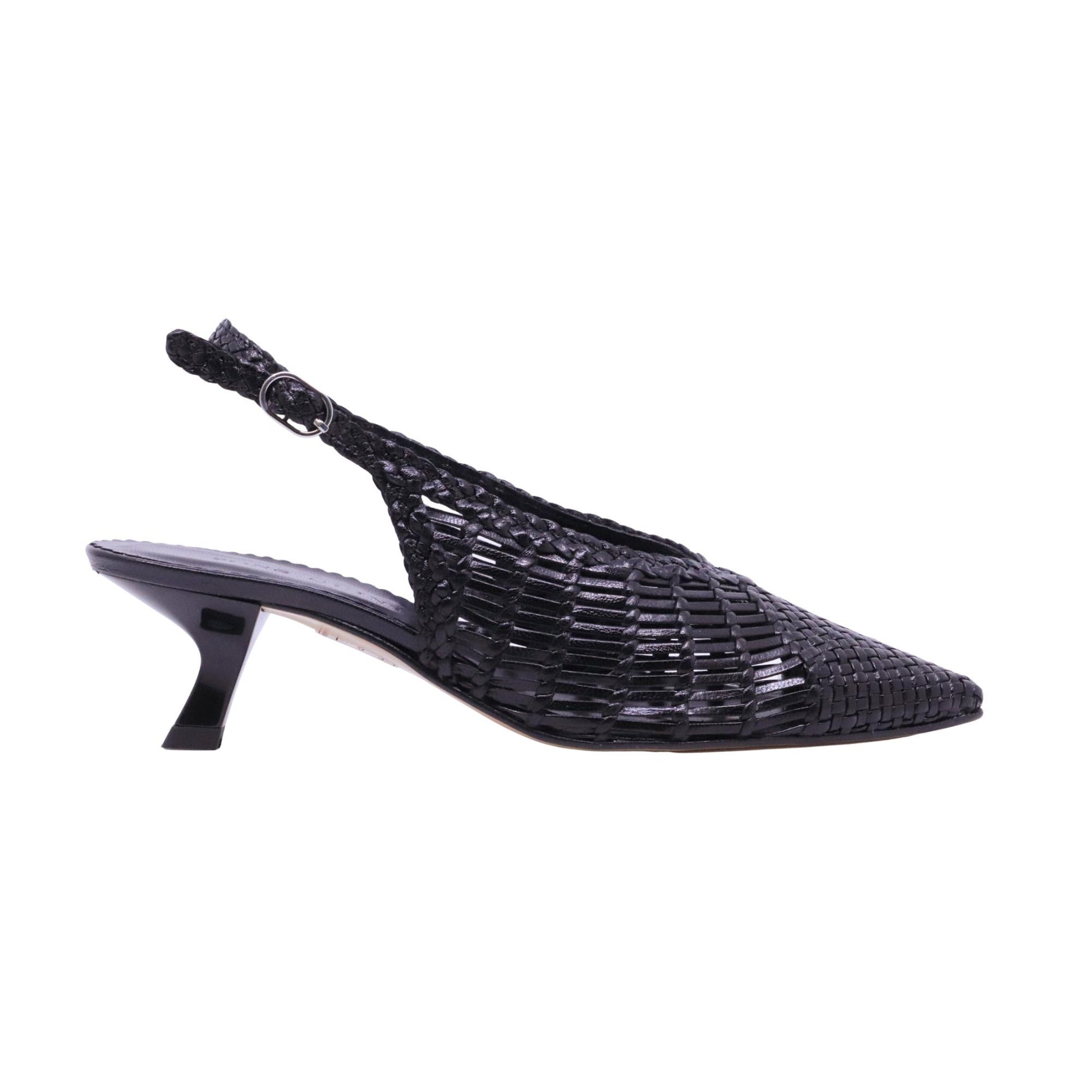 Pons Quintana Carol 11953 09 slingback donna in pelle intrecciata nero con tacco 