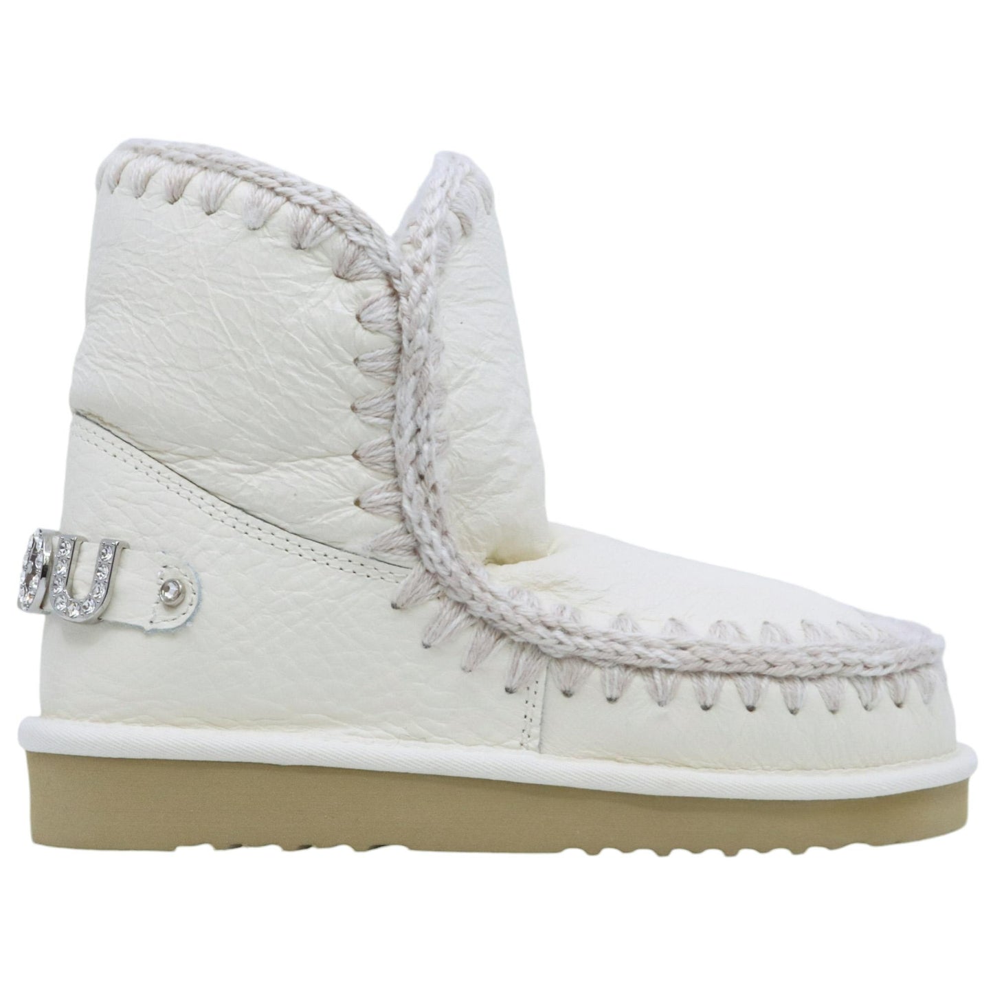 Mou Eskimo 18 rhinestones logo stivaletto donna in pelle di montone bianca 