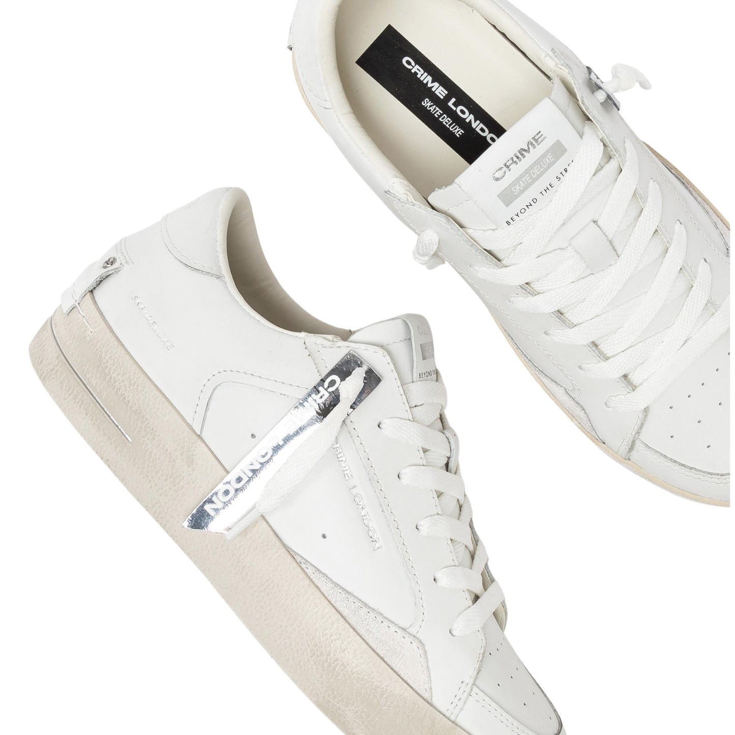 Crime London SK8 Deluxe Vanilla White 21111 sneaker donna in pelle bianca e camoscio casual 