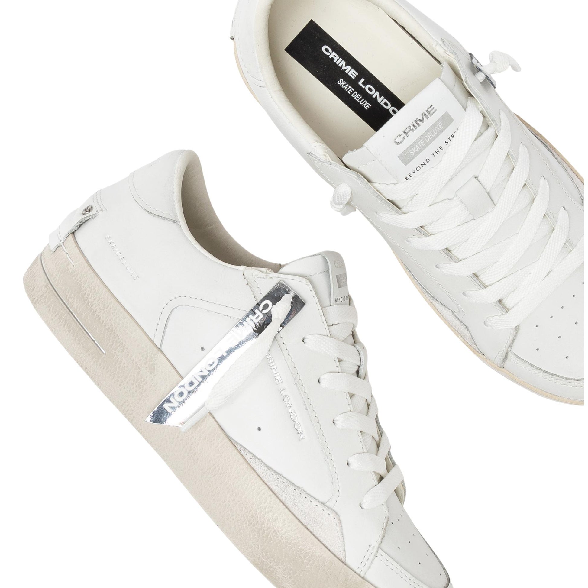 Crime London SK8 Deluxe Vanilla White 21111 sneaker donna in pelle bianca e camoscio casual 