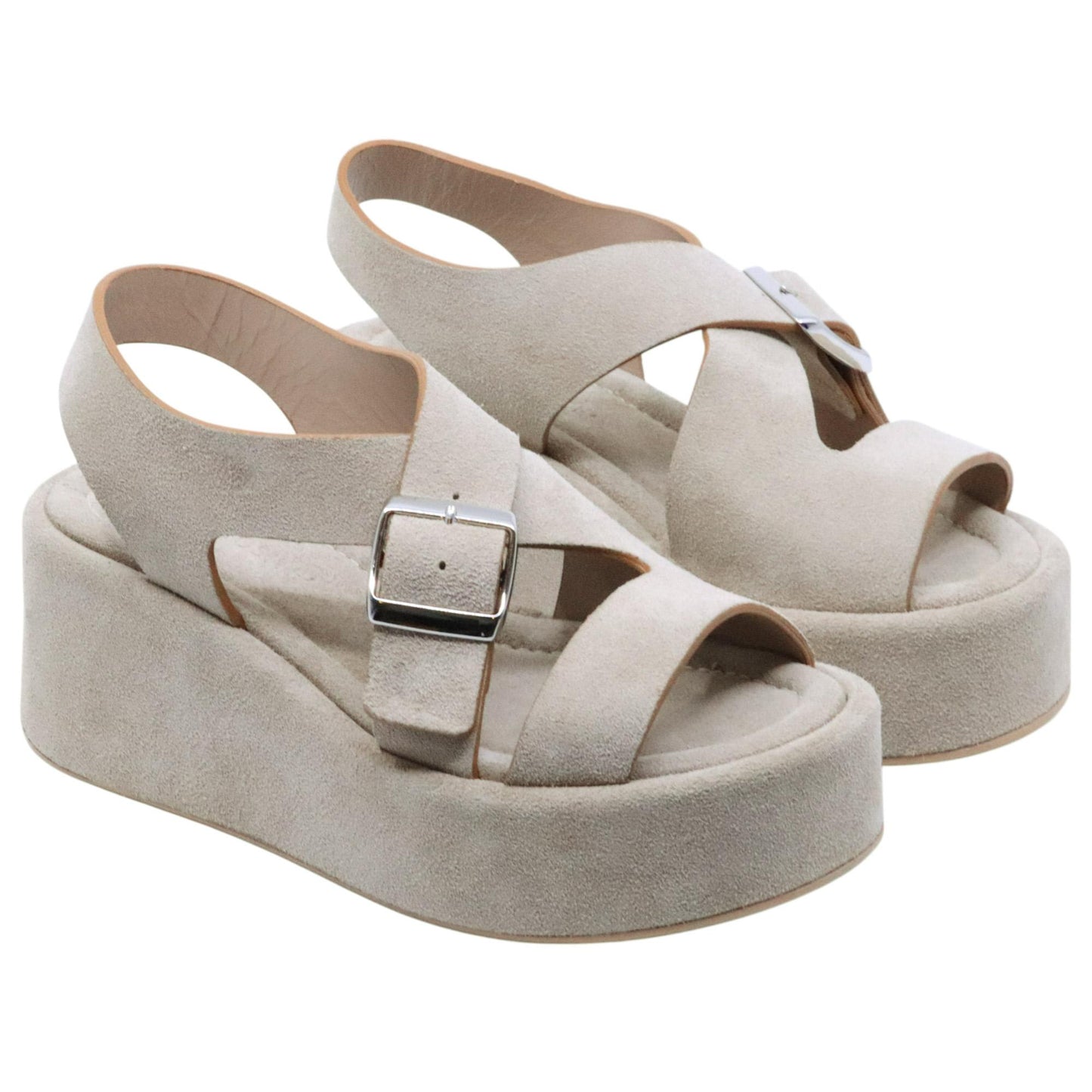 Sandalo zeppa Curiositè 2761 in camoscio taupe 