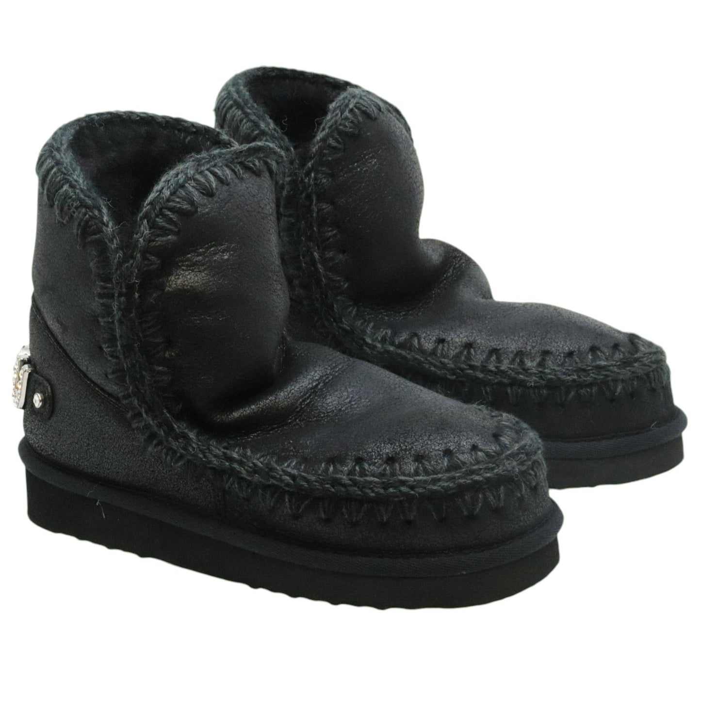 Mou Eskimo 18 rhinestones logo stivaletto donna in montone nero FW101036BCBKG MOU