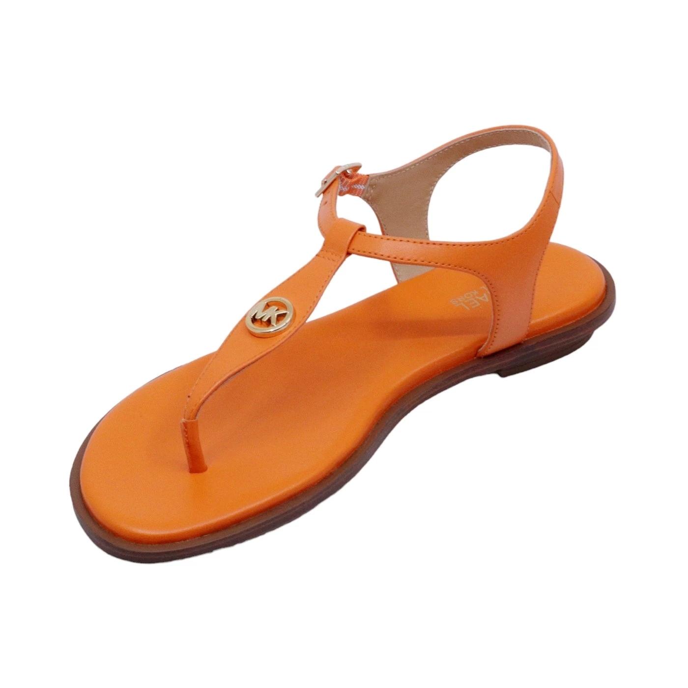 Michael Kors Mallory Thong sandalo da donna in pelle di colore arancione 