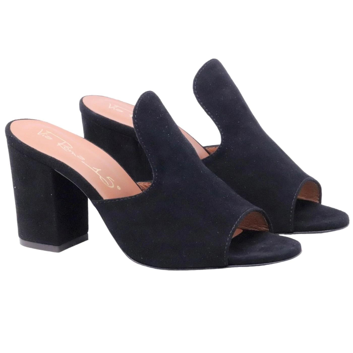 Sandalo donna Via Roma 15 2646 in camoscio nero e suola in vero cuoio 