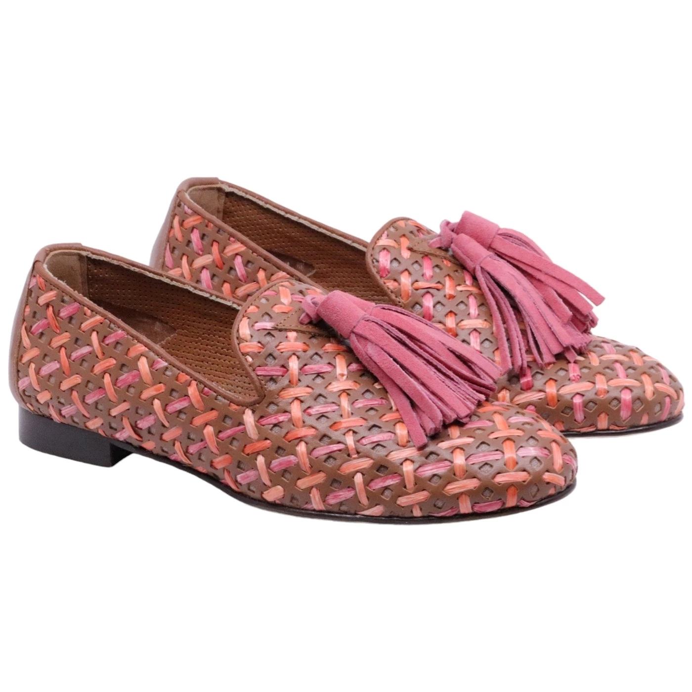 Mocassino donna con mappetto Poesie Veneziane JJA15 intrecciata in pelle 