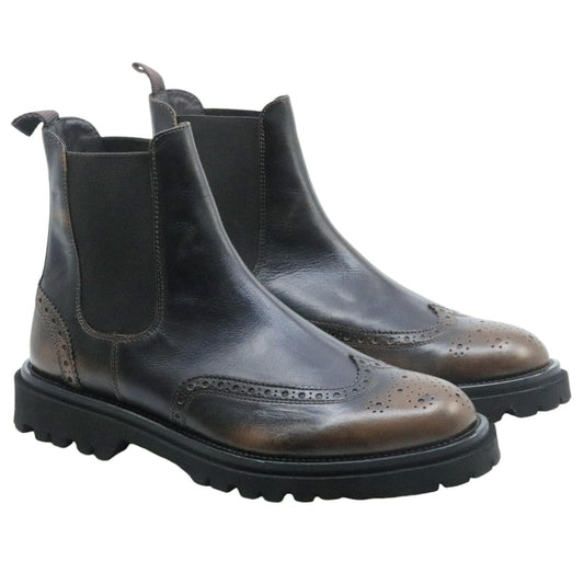 Stivaletto Chelsea Boot Antica Cuoieria 22754 in pelle nera con sfumature marroni 