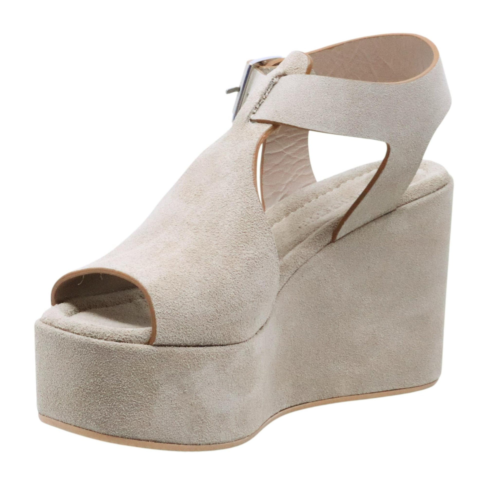 Sandalo zeppa Curiositè 2744 in camoscio taupe 