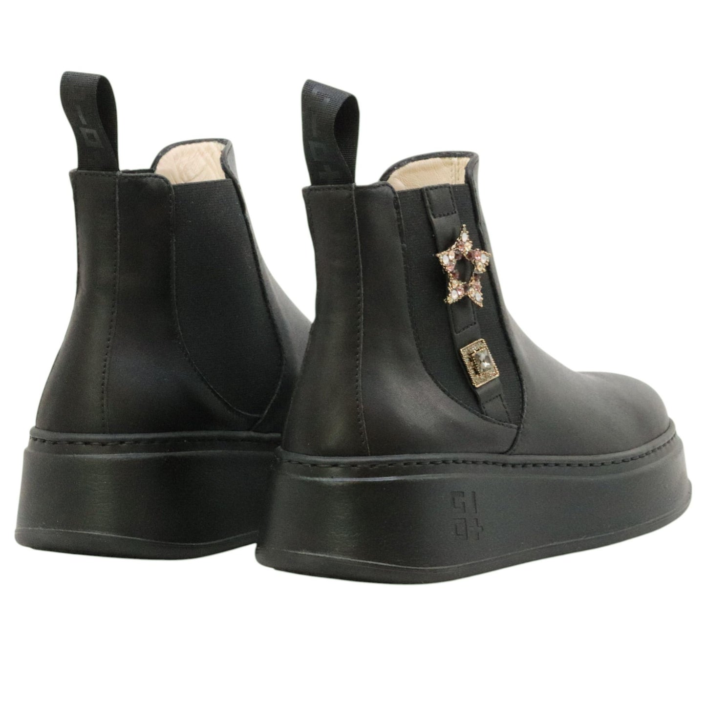 GIO+ PIADA04L Combi Black stivaletto donna in pelle nera con inserti colorati 