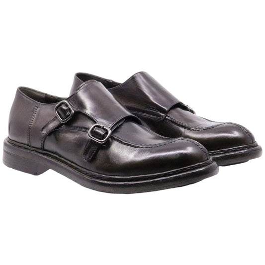 Crispiniano 6092 scarpa uomo con doppia fibbia in pelle testa di moro 