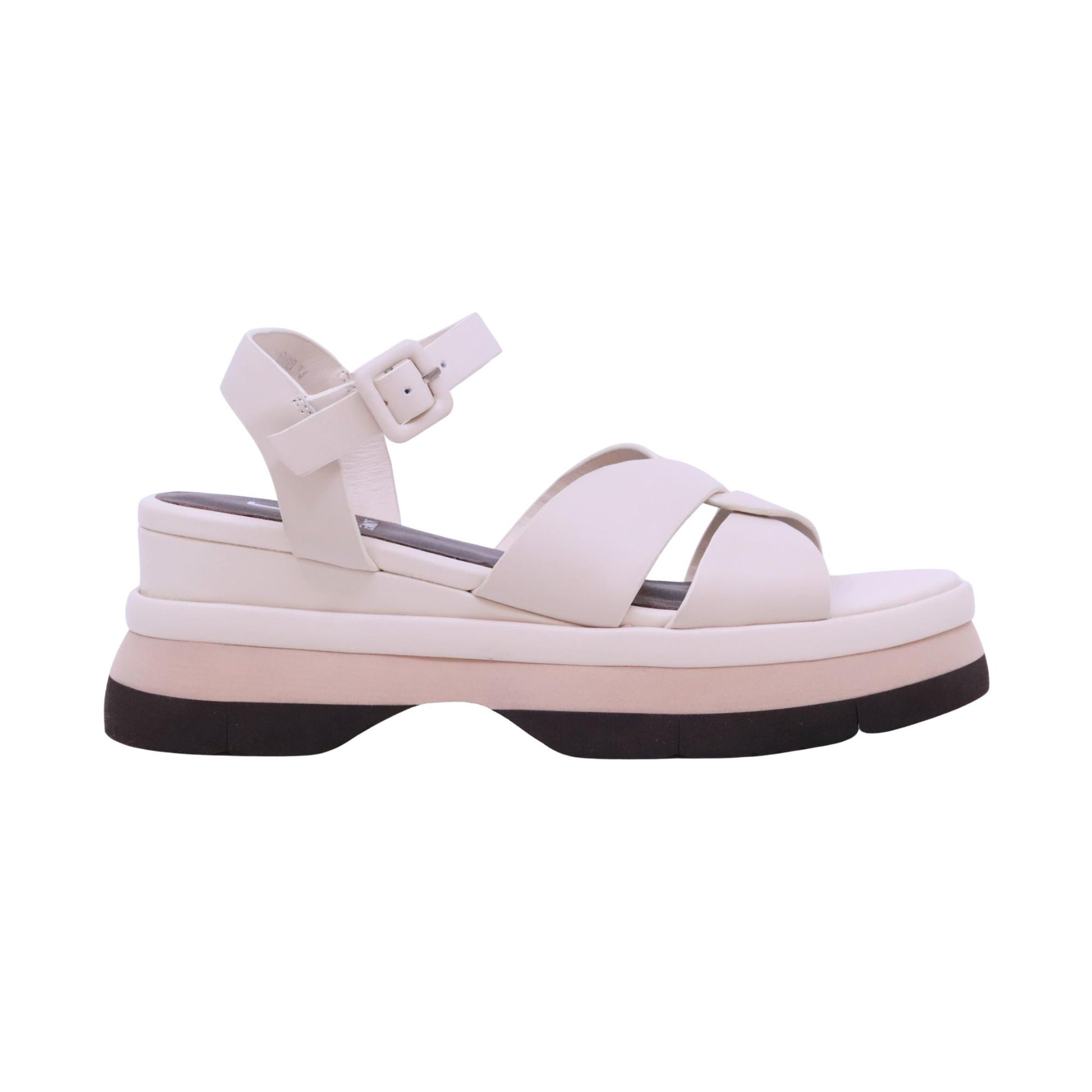 Jeannot AJ522B sandalo zeppa donna in pelle nappa Off White con cinturino 