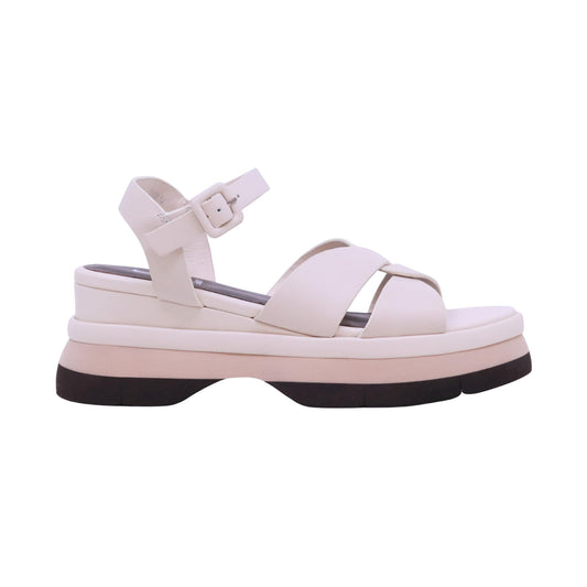 Jeannot AJ522B sandalo zeppa donna in pelle nappa Off White con cinturino 