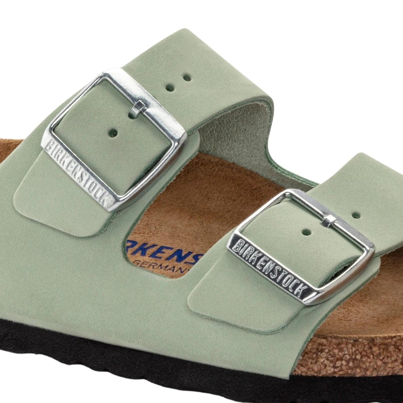 Birkenstock Arizona SFB Matcha Nubuck Leather sandalo verde chiaro Narrow Fit 