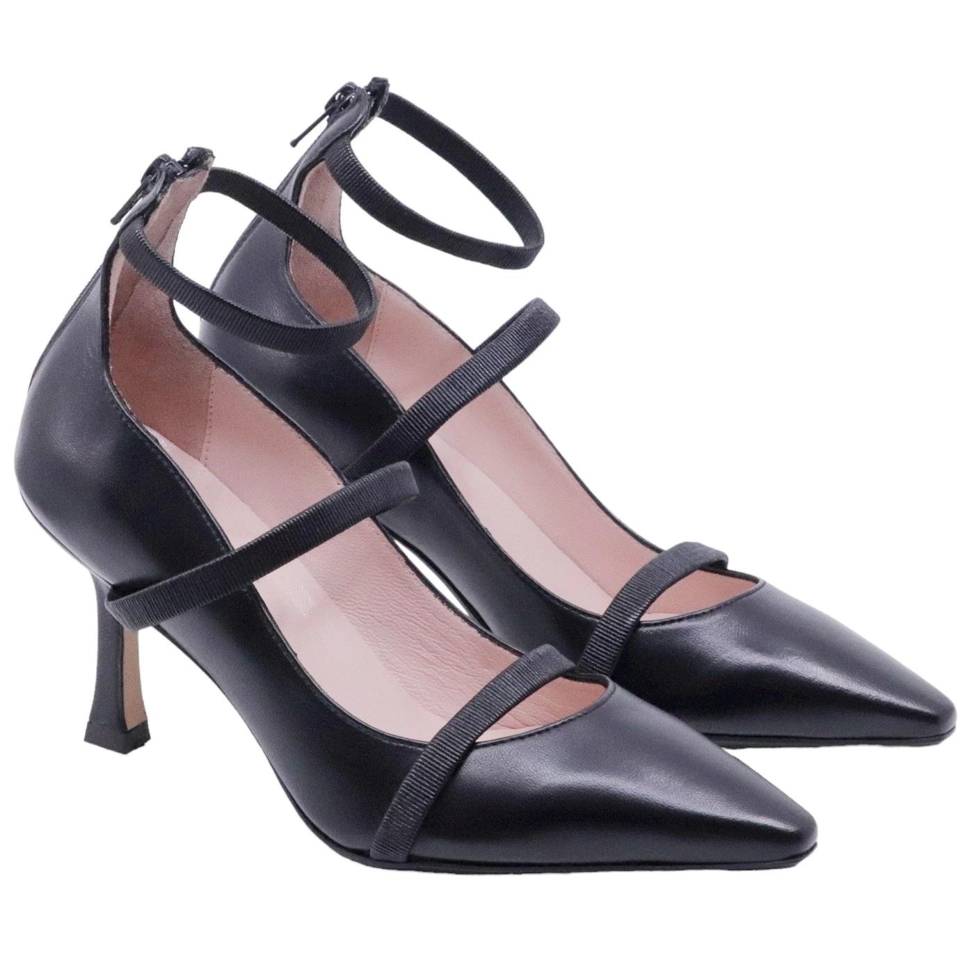 Décolleté donna Anna F 1600 in elegante pelle di colore nera 