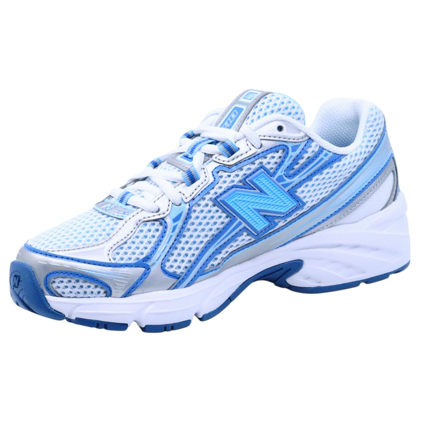 New Balance 740 Blue Agate sneaker donna in suede e mesh bianco con dettagli azzurri 