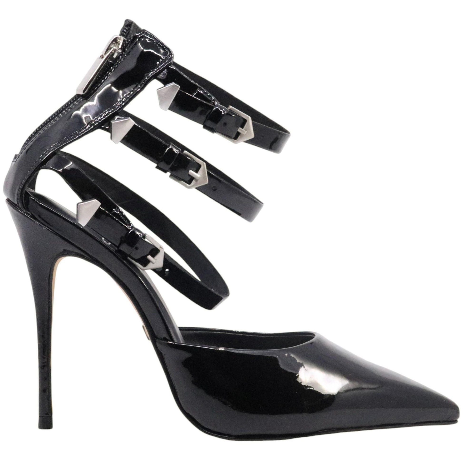 Décolleté donna Carrano 404104 in pelle vernice di colore nero aperto ai lati 