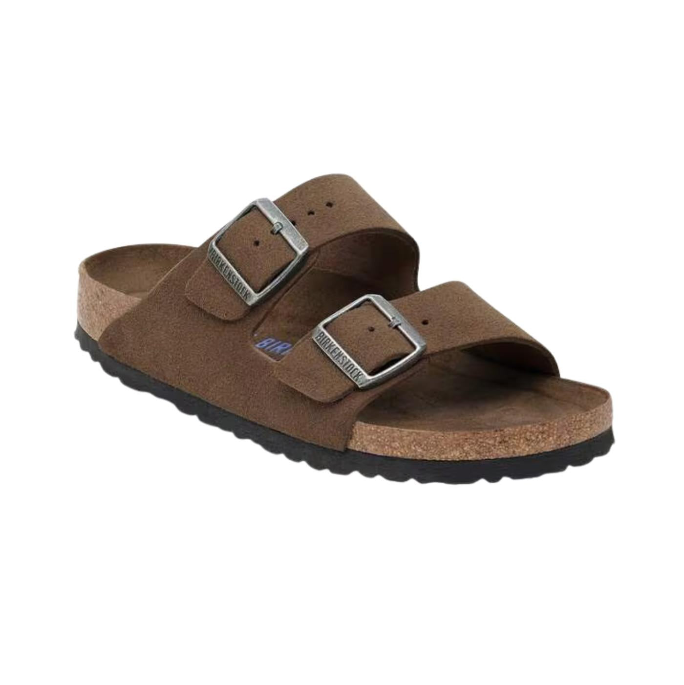 Birkenstock Arizona Soft Footbed Suede Leather Dark Tea Tonal sandalo unisex in camoscio testa di moro narrow fit 