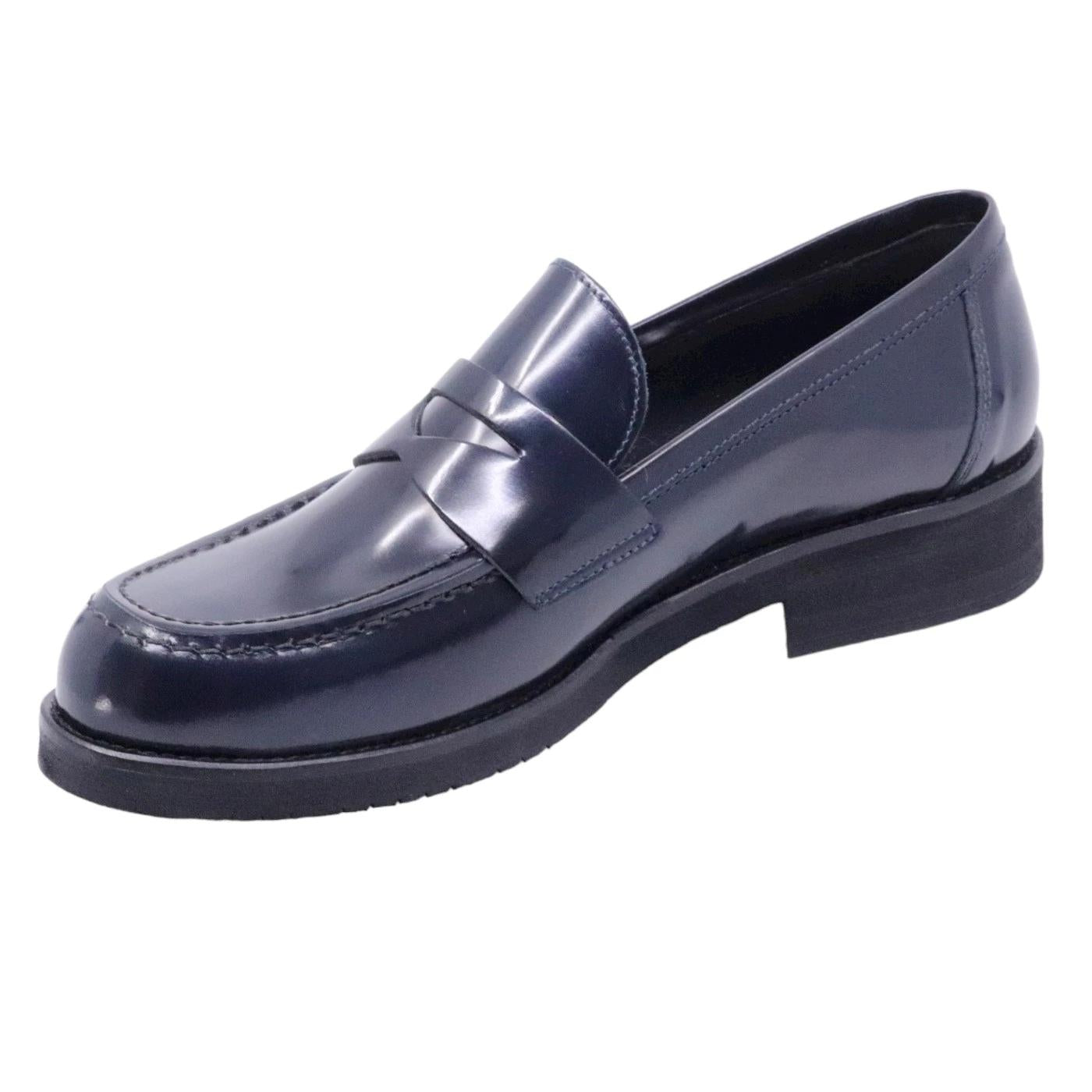 Mocassino donna Ranyé 250 in pelle spazzolata blu 