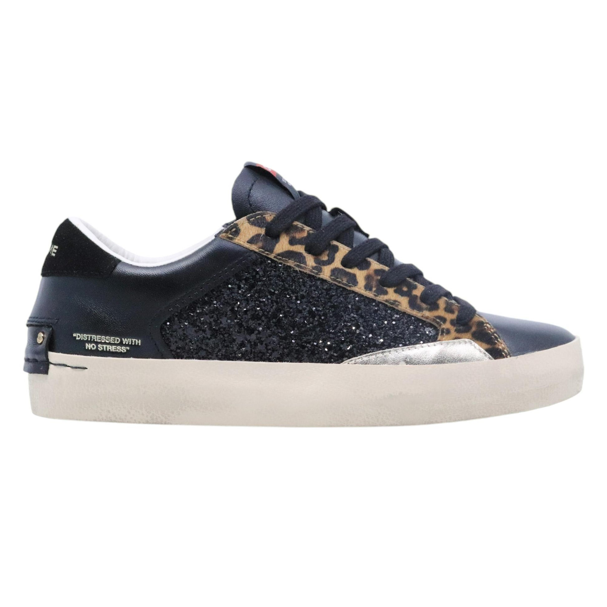 Crime London Distressed 28002 in pelle nera e glitter 