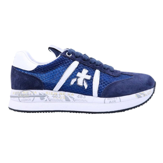 Premiata Conny 7368 sneaker donna in tessuto retato blu e camoscio 