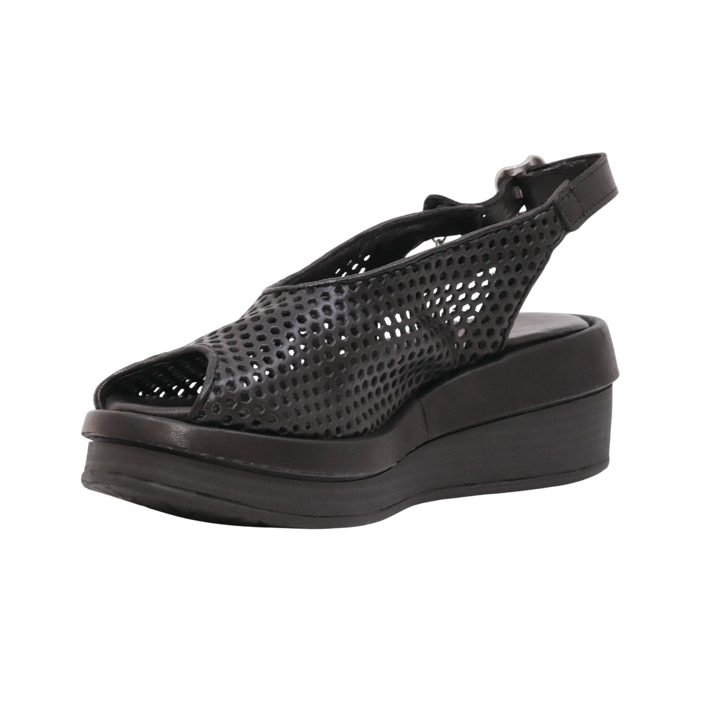 A.S.98 Sama C02011 sandalo donna in pelle nera traforata con zeppa<BR/> 