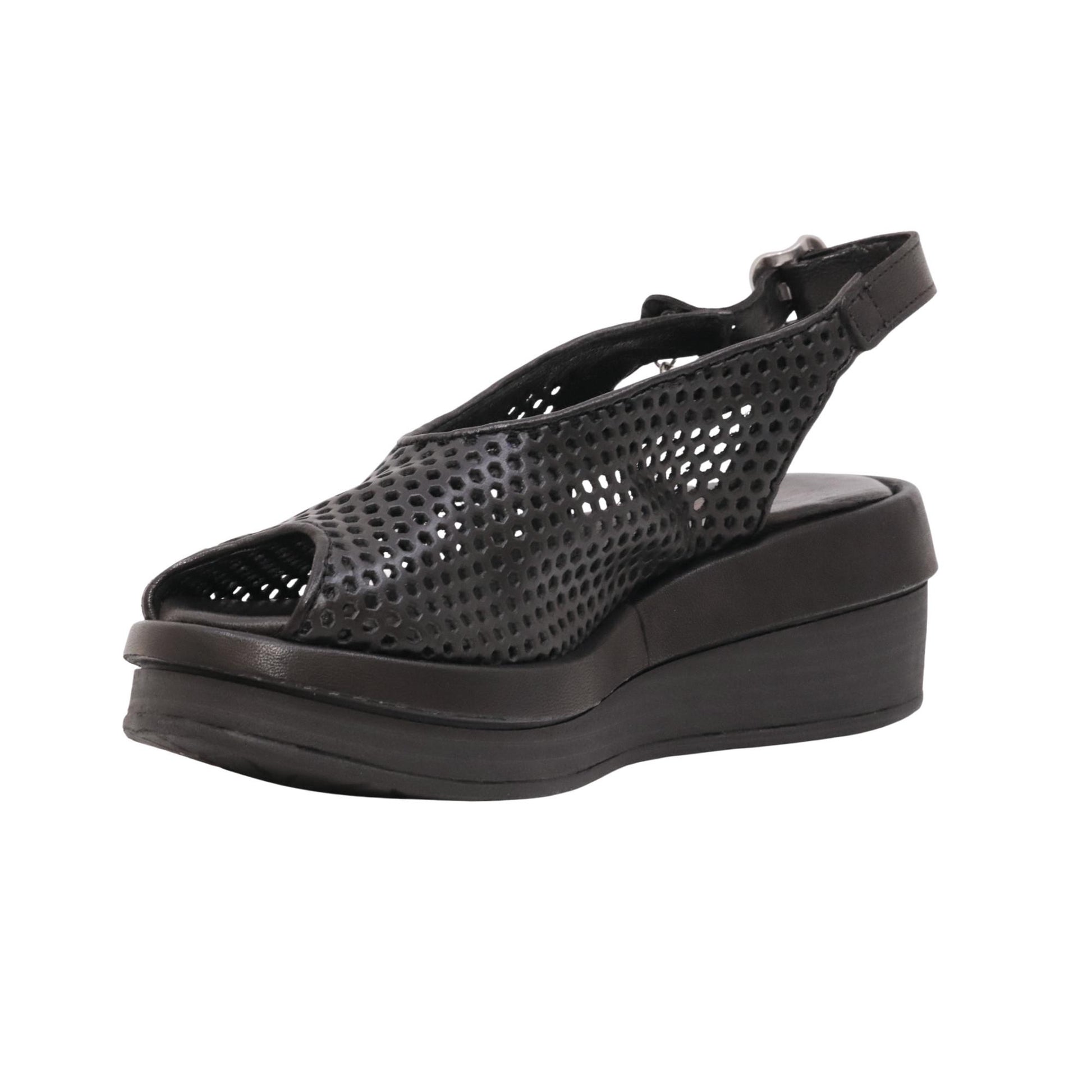 A.S.98 Sama C02011 sandalo donna in pelle nera traforata con zeppa<BR/> 