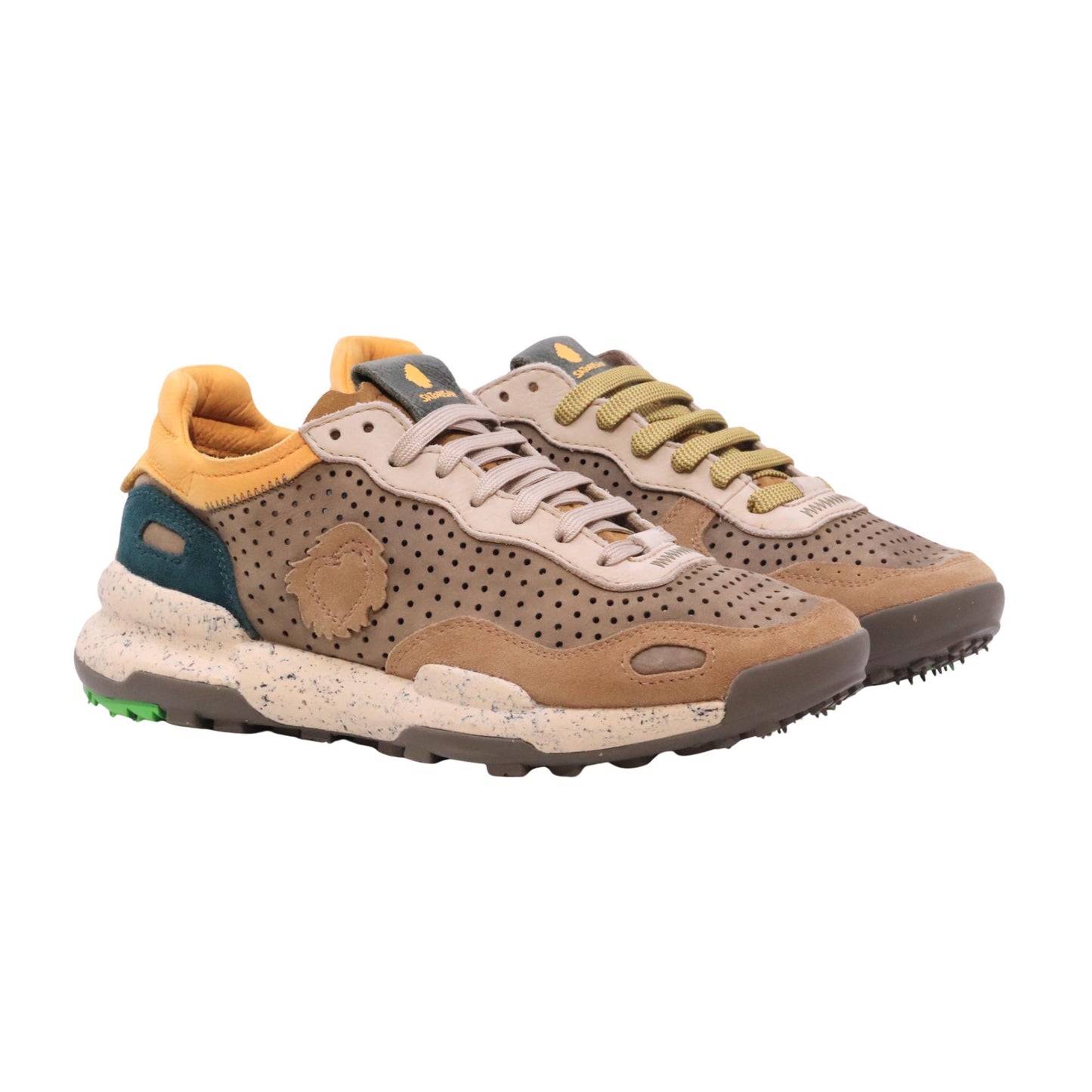 Satorisan Chacrona Laser Premium Loden Brown sneaker uomo in camoscio e pelle traforata<BR/> 