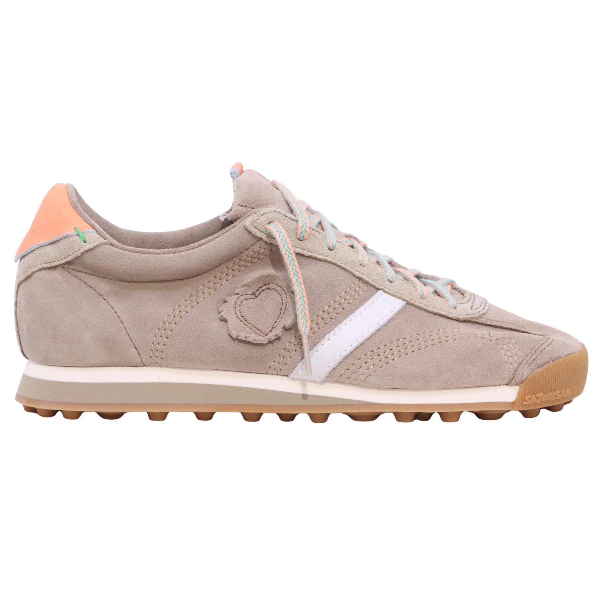 Satorisan Stardust Gravel sneaker uomo in camoscio marrone con talloncino arancio 