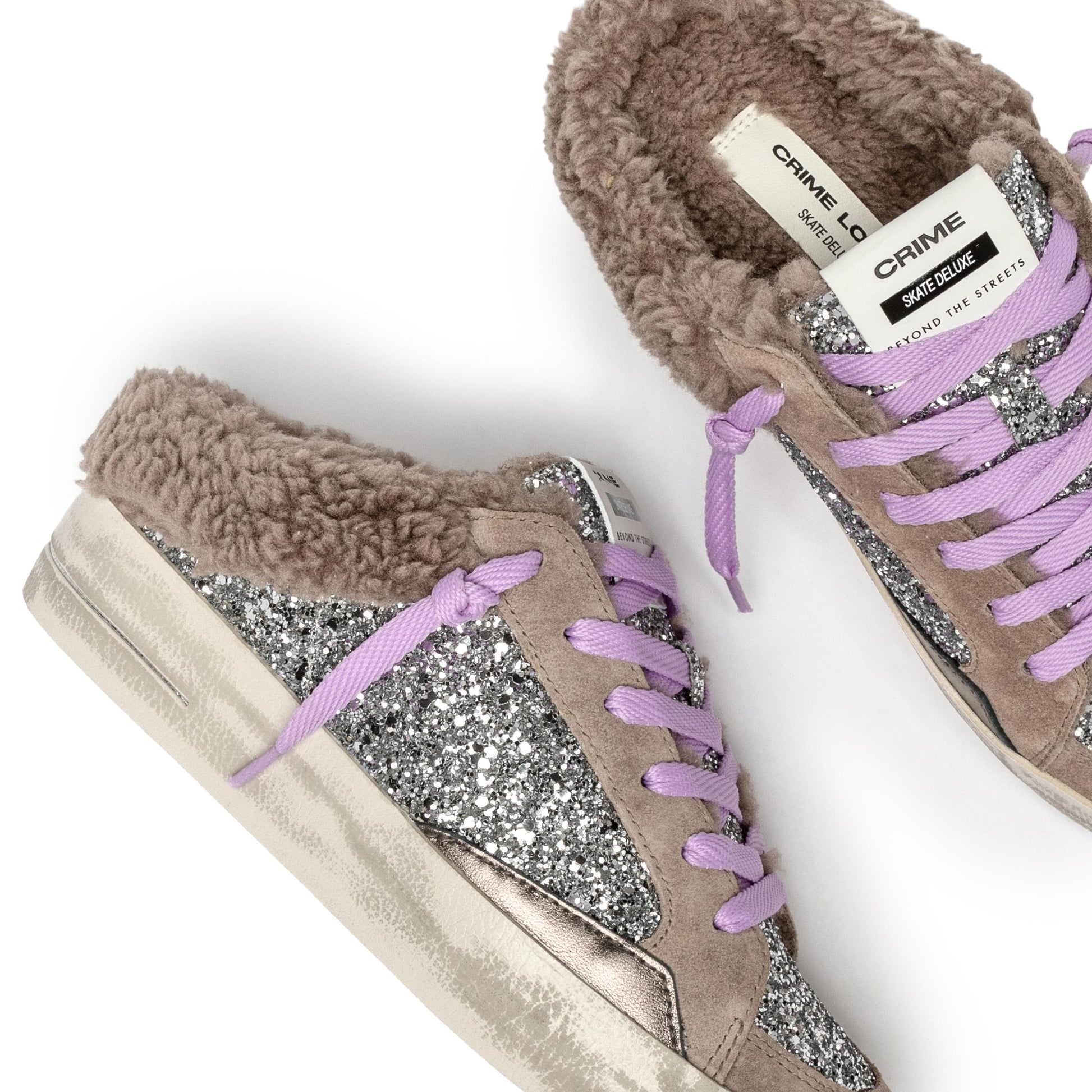 Crime London 25132 Sk8 Deluxe Sabot sneaker donna in glitter argento 