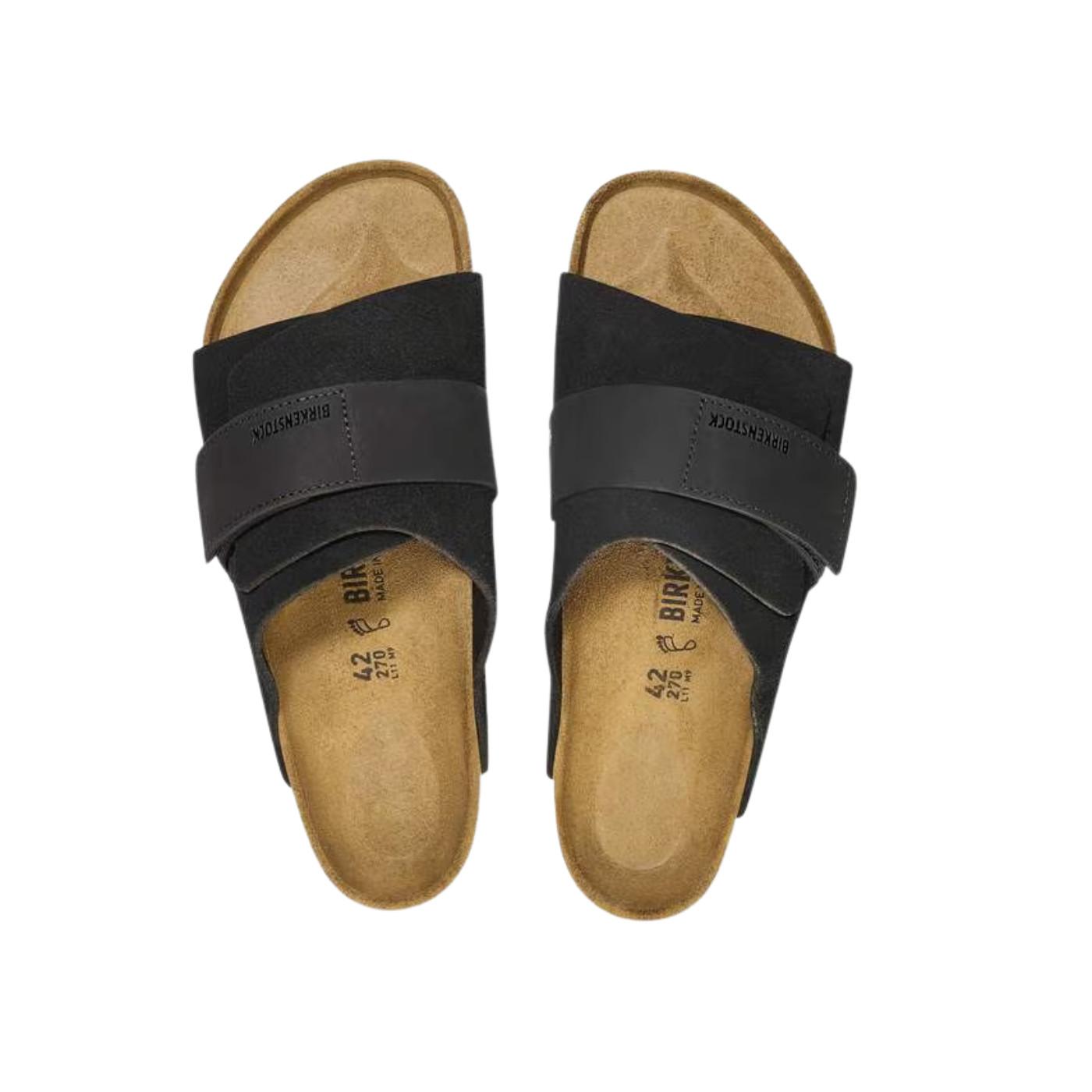 Birkenstock Kyoto Black sandalo uomo in nabuk e camoscio nero narrow fit 