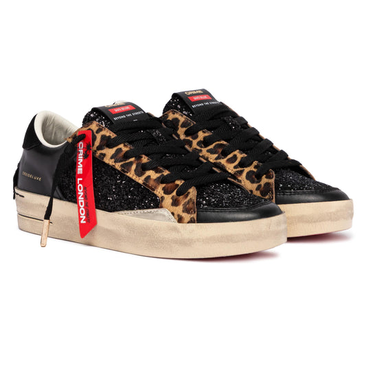 Crime London 25114 SK8 Deluxe sneaker donna in pelle nera e glitter 