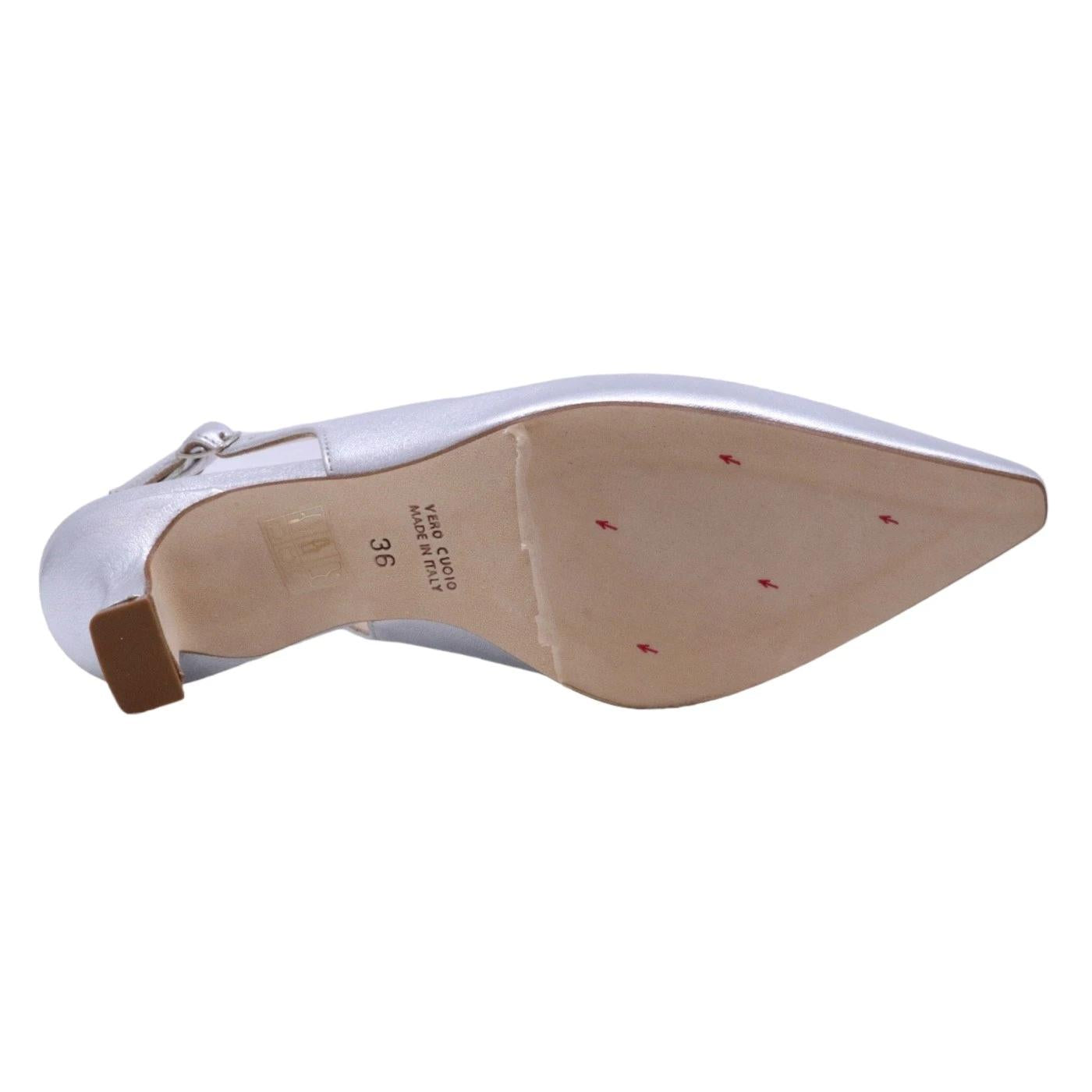 Slingback donna The Seller EN808 in pelle nappata color bianco effetto argentato 