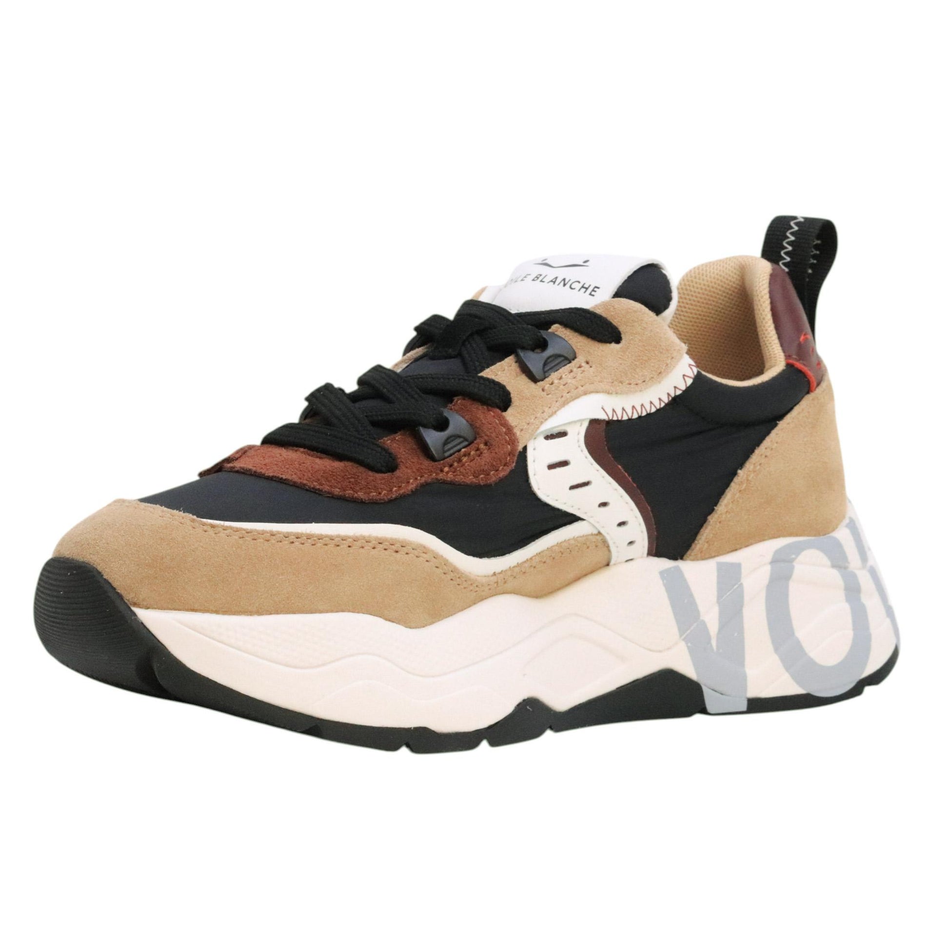Voile Blanche CLUB105 sneaker donna in suede e tessuto beige e nero 