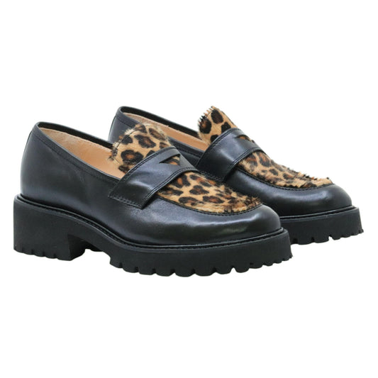 Le Briella Z800 B mocassino donna in pelle nera e cavallino maculato 