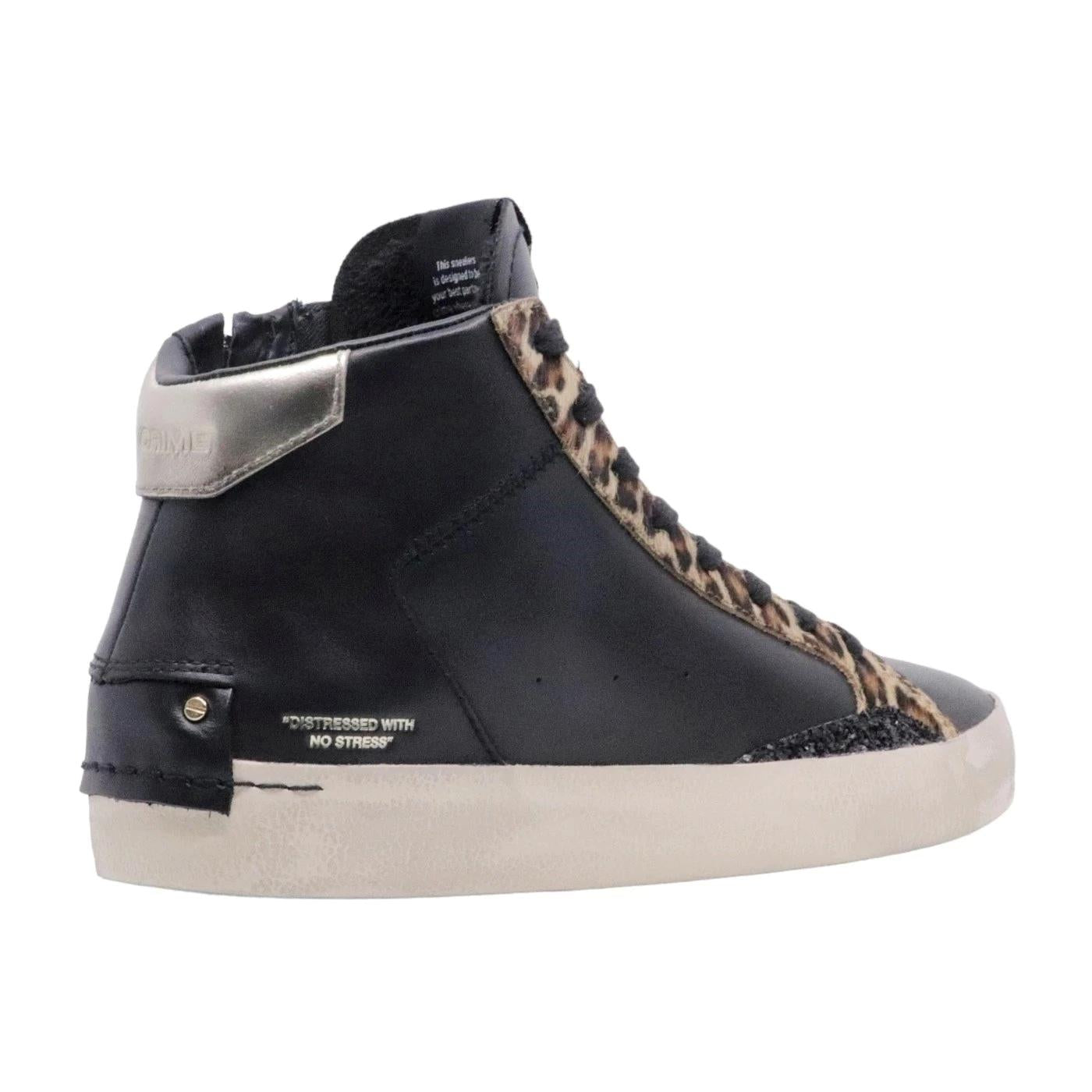 Crime London Distressed High 28052 in pelle nera 
