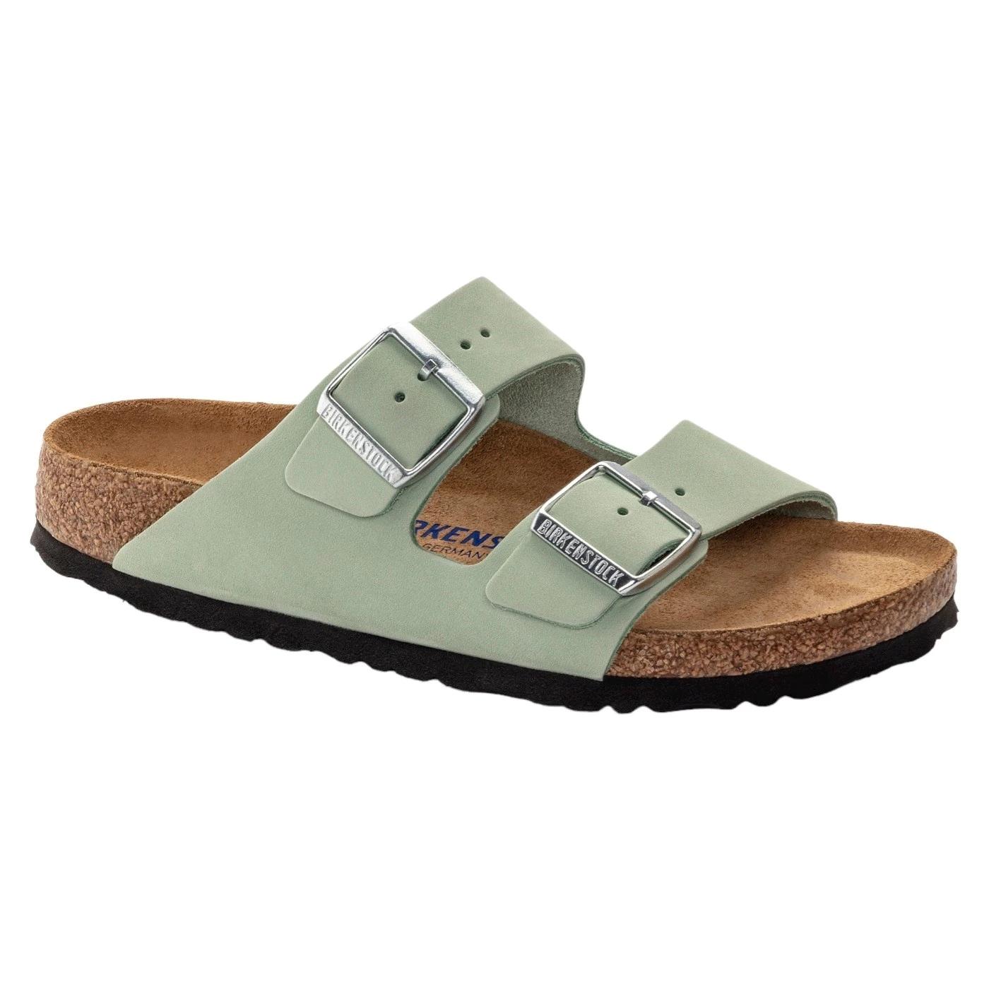 Birkenstock Arizona SFB Matcha Nubuck Leather sandalo verde chiaro Narrow Fit 