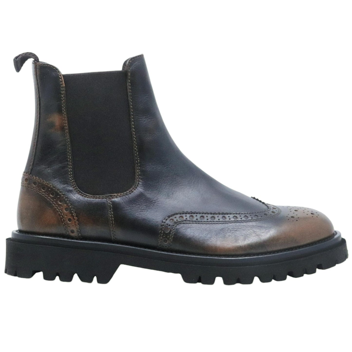 Stivaletto Chelsea Boot Antica Cuoieria 22754 in pelle nera con sfumature marroni 