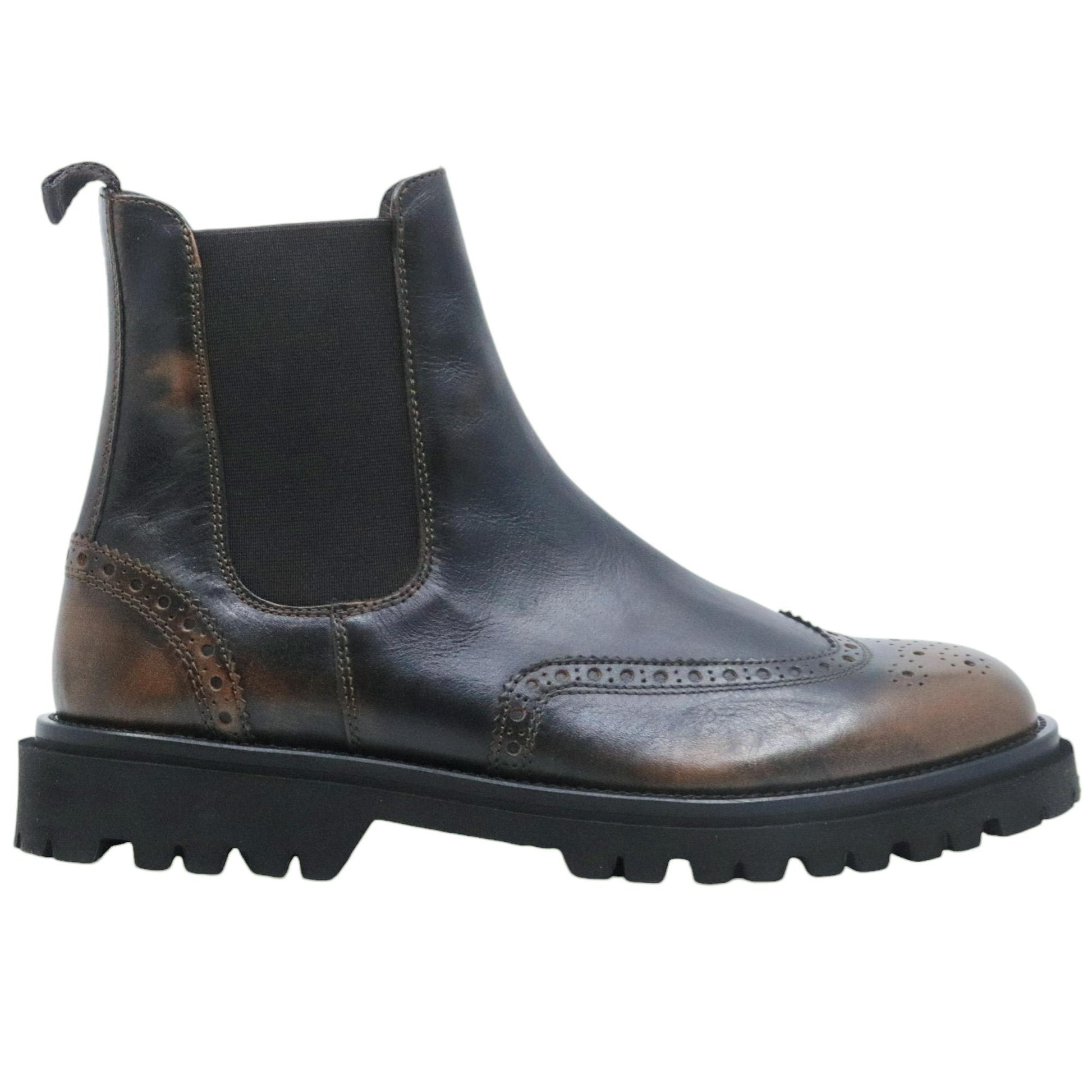 Stivaletto Chelsea Boot Antica Cuoieria 22754 in pelle nera con sfumature marroni 